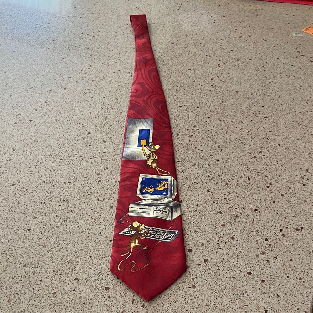 Vintage hand made silk tie unique mouse/computer pattern